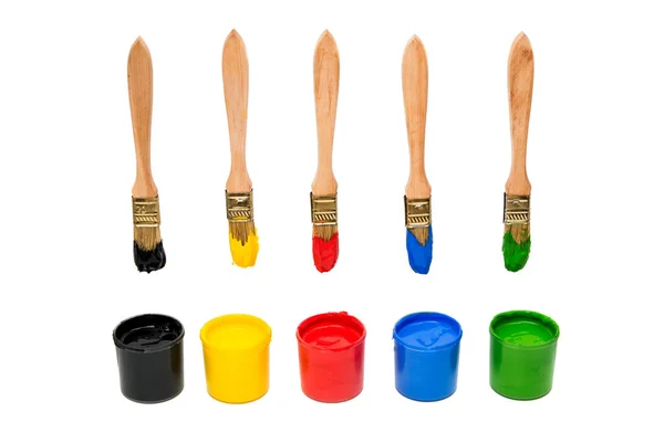 Escova com tinta colorida isolada — Fotografia de Stock