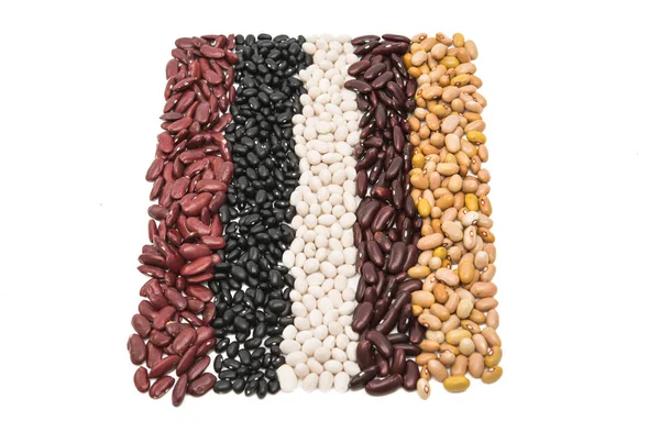 Sada různých fazole, samostatný — Stock fotografie