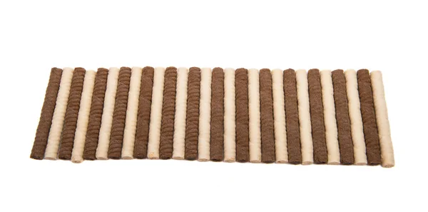 Waffelröllchen mit Schokolade isoliert — Stockfoto