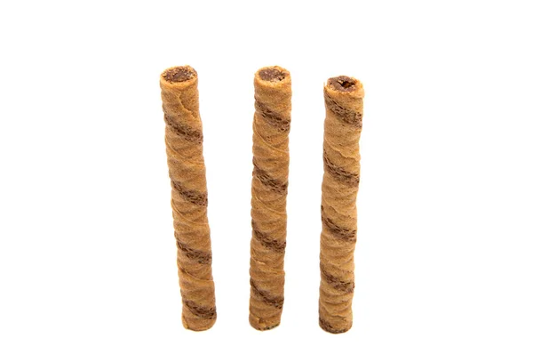 Waffle chocolate rolls isolated — Stock Photo, Image