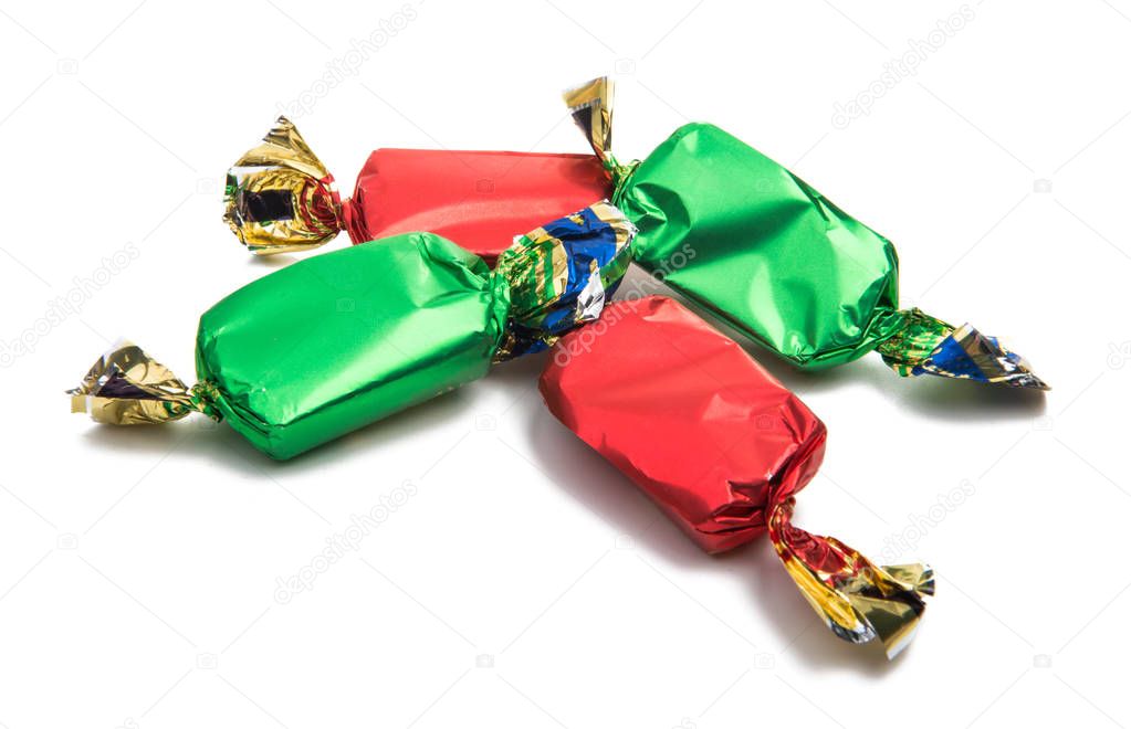 chocolate candy in wrapper isolated 