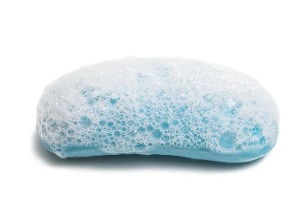 Mýdlo modré s pěnou, samostatný — Stock fotografie