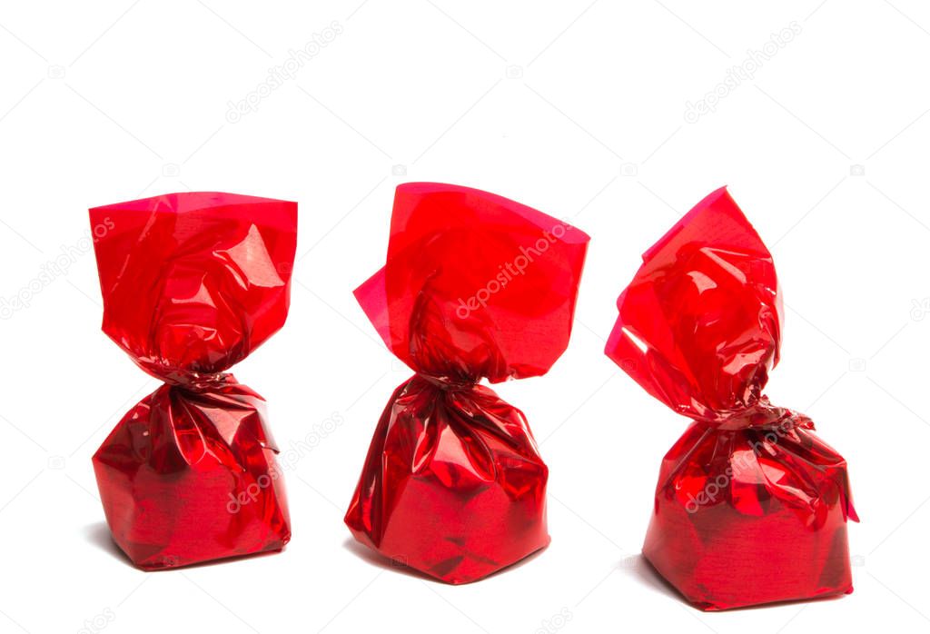 chocolate candies in wrapper isolated 