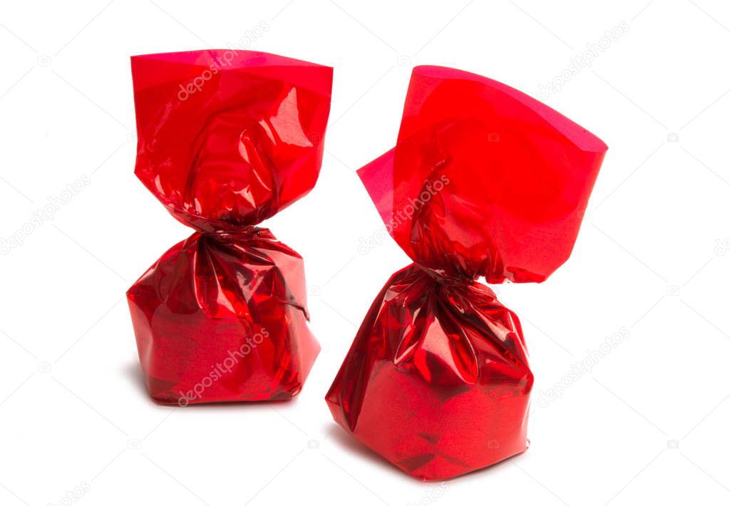 chocolate candies in wrapper isolated 