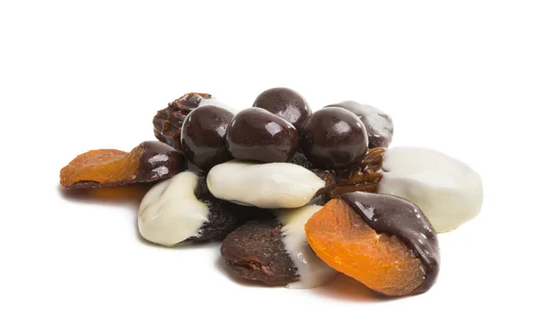 Fruits in chocolate isolated — Stock Photo, Image