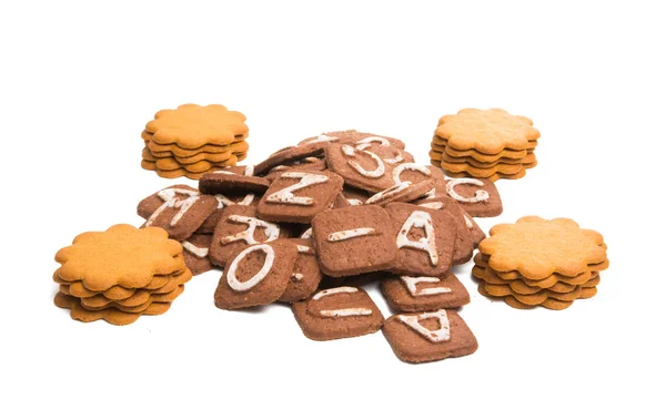 Biscuits with letters isolated — Stock Photo, Image