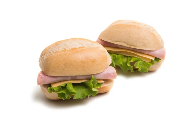 Bun with cheese and ham isolated — Stock Photo, Image