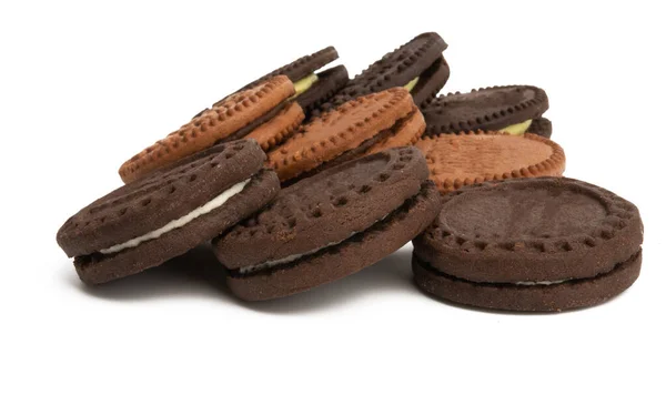 Dvojité čokoládové sušenky izolované — Stock fotografie