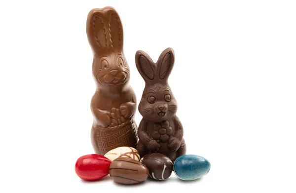 Chocolate bunny with chocolate eggs — Stock Photo, Image