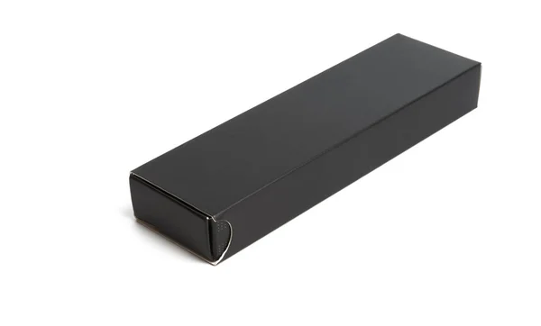 Černá papírová krabice, samostatný — Stock fotografie