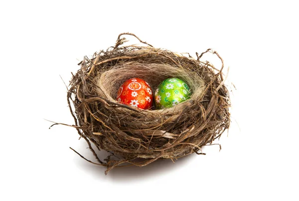 Easter eggs in nest isolated — Stock Photo, Image