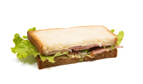 三明治与火腿隔离在白色背景 — 图库照片