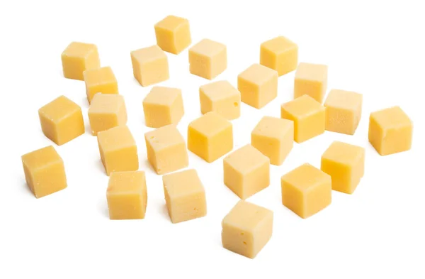 Cubetti Formaggio Isolati Sfondo Bianco — Foto Stock