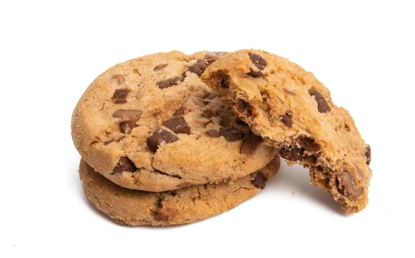 Biscoitos Com Gotas Chocolate Isoladas Fundo Branco — Fotografia de Stock