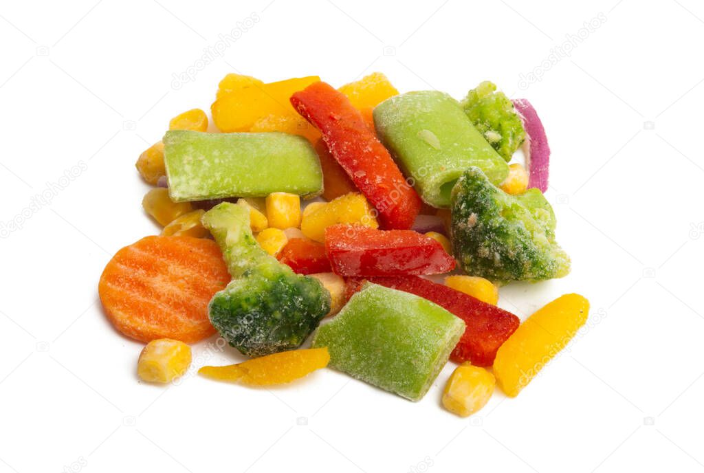 frozen vegetables isolated on white background
