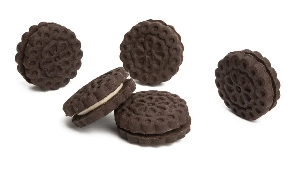 Biscoitos Chocolate Duplo Isolado Fundo Branco — Fotografia de Stock