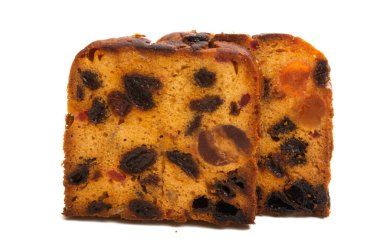 Beyaz arka planda meyveli kutlama pastası