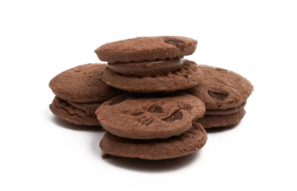 Dubbel Choklad Chip Cookies Isolerad Vit Bakgrund — Stockfoto