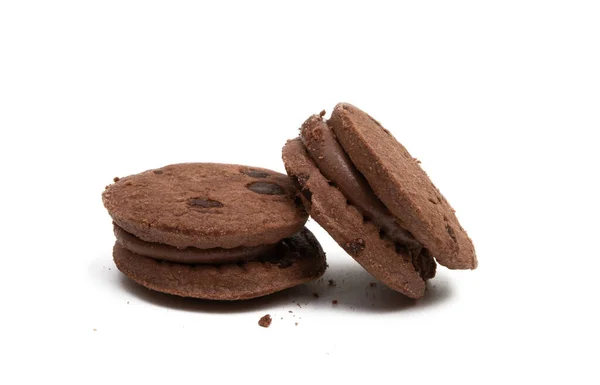 Galletas Con Gotas Chocolate Crema Chocolate Aislado Sobre Fondo Blanco — Foto de Stock