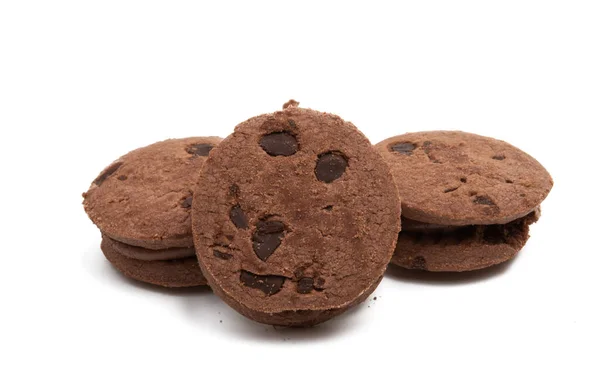 Biscoitos Com Gotas Chocolate Creme Chocolate Isolado Fundo Branco — Fotografia de Stock