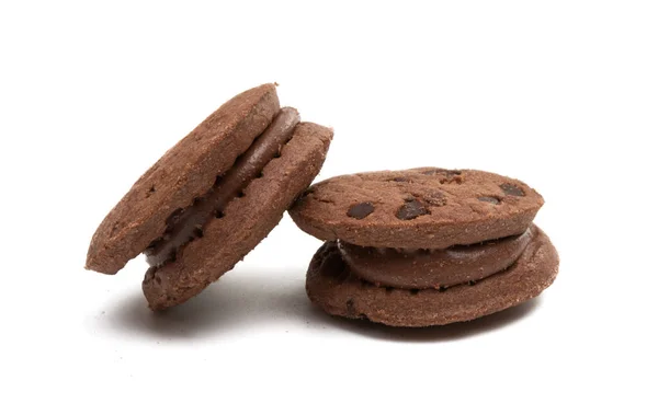 Cookie Csokoládé Cseppek Csokoládé Krém Elszigetelt Fehér Alapon — Stock Fotó