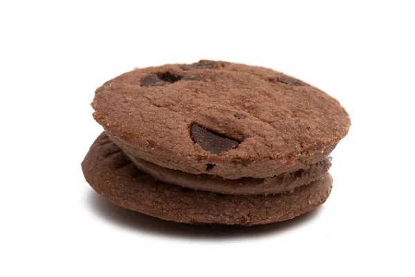 Galletas Con Gotas Chocolate Crema Chocolate Aislado Sobre Fondo Blanco — Foto de Stock