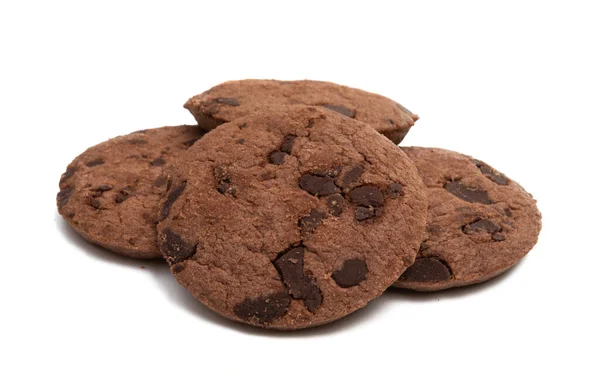 Biscoitos Com Gotas Chocolate Creme Chocolate Isolado Fundo Branco — Fotografia de Stock