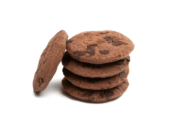 Biscoitos Com Gotas Chocolate Creme Chocolate Isolado Fundo Branco — Fotografia de Stock