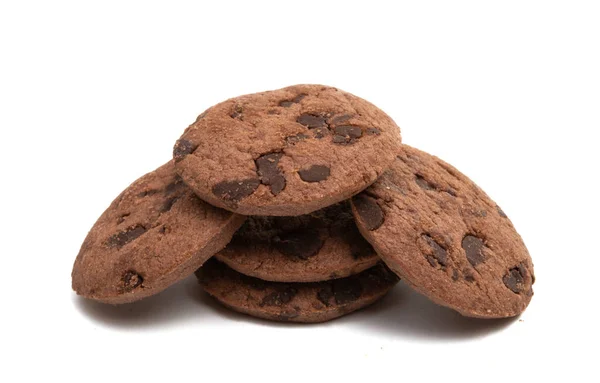 Cookie Csokoládé Cseppek Csokoládé Krém Elszigetelt Fehér Alapon — Stock Fotó