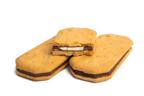 Biscotti Doppi Quadrati Con Cioccolato Isolato Sfondo Bianco — Foto Stock