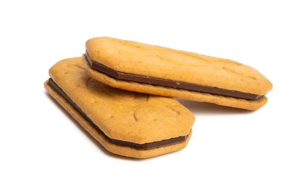 Dubbele Vierkante Koekjes Met Chocolade Geïsoleerd Witte Achtergrond — Stockfoto