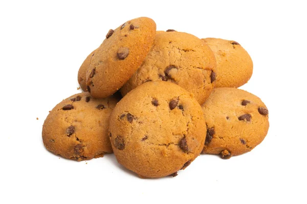 Biscuits Avec Des Gouttes Chocolat Isolé Sur Fond Blanc — Photo