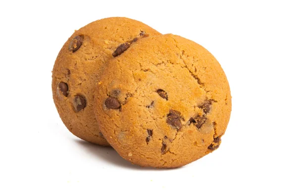 Galletas Con Gotas Chocolate Aisladas Sobre Fondo Blanco — Foto de Stock