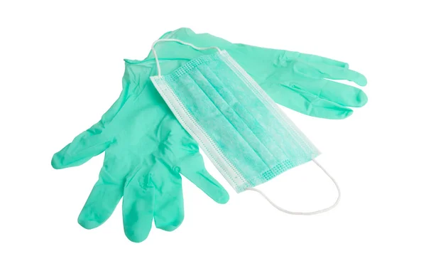 Medische Handschoenen Met Medisch Masker Geïsoleerd Witte Achtergrond — Stockfoto