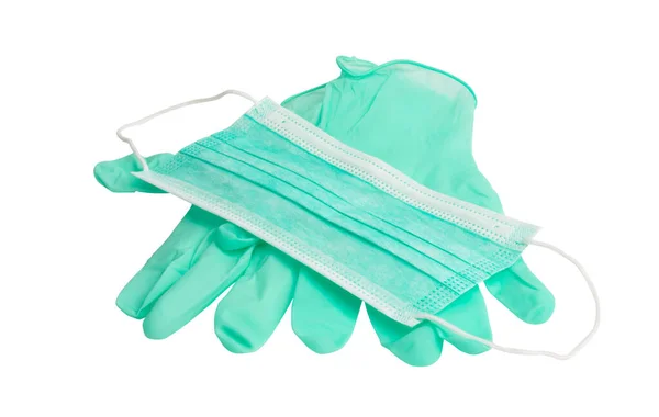 Medizinische Handschuhe Mit Medizinischer Maske Isoliert Auf Weißem Hintergrund — Stockfoto