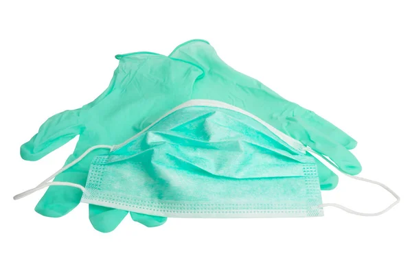 Medische Handschoenen Met Medisch Masker Geïsoleerd Witte Achtergrond — Stockfoto