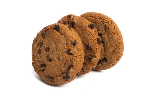 Biscuits Avec Des Gouttes Chocolat Isolé Sur Fond Blanc — Photo