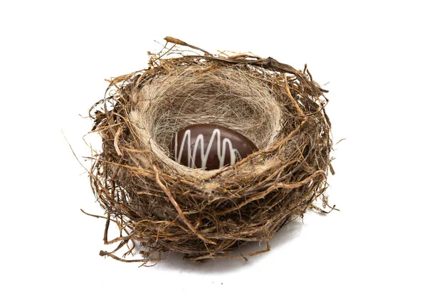 Chocolade Paaseieren Nest Geïsoleerd Witte Achtergrond — Stockfoto