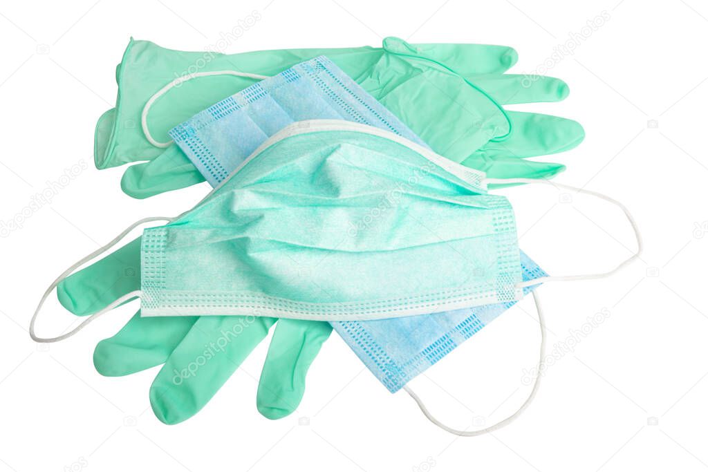 medical mask with gloves isolated on white background