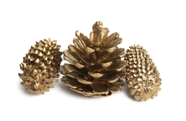 Golden Pine Cones Isolated White Background — Stock Photo, Image