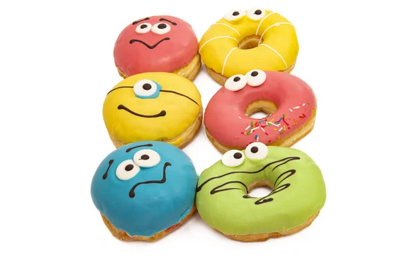 Hausgemachte Donuts Farbiger Glasur Isoliert Auf Weißem Hintergrund — Stockfoto
