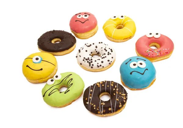 Hausgemachte Donuts Farbiger Glasur Isoliert Auf Weißem Hintergrund — Stockfoto