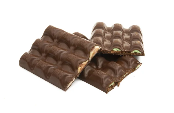 Chocoladereep Met Vulling Geïsoleerd Witte Achtergrond — Stockfoto