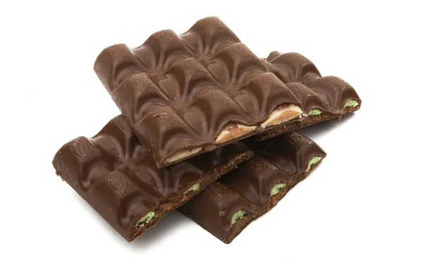Chocoladereep Met Vulling Geïsoleerd Witte Achtergrond — Stockfoto