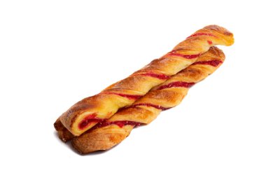 Beyaz arka planda izole edilmiş reçelli puf çubukları.