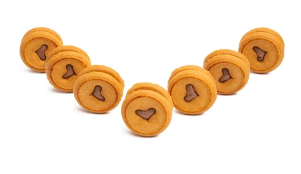 Koekjes Met Een Hart Geïsoleerd Een Witte Achtergrond — Stockfoto