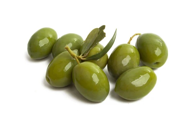Zelené Velké Olivy Izolované Bílém Pozadí — Stock fotografie