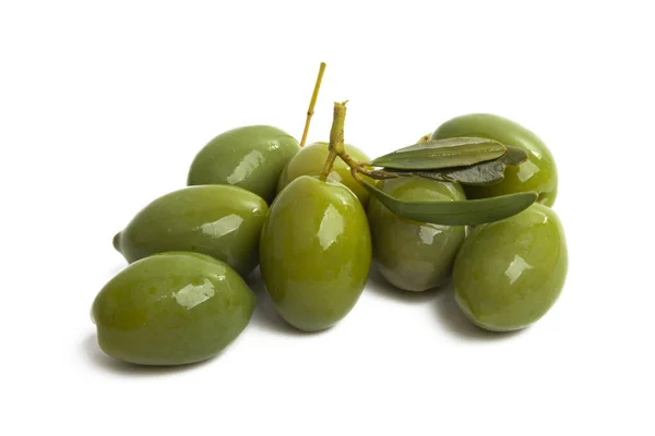 Green Large Olives Isolated White Background — Stock Photo, Image