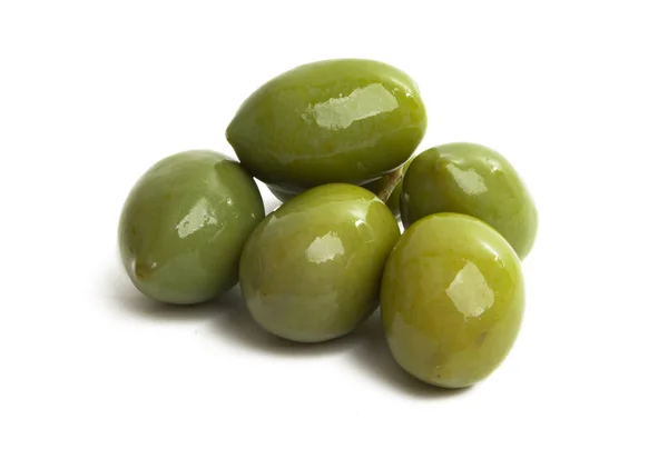 Zelené Velké Olivy Izolované Bílém Pozadí — Stock fotografie