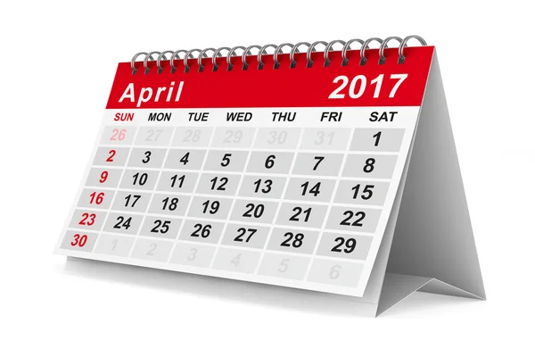 2017 calendario del año. April. Imagen 3D aislada — Foto de Stock